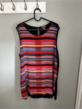 Vince Camino Multicolor Stripe Sleeveless Tunic - Red. L